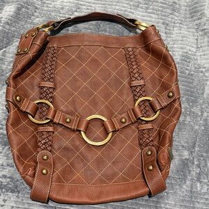 Isabella Fiore Brown Leather Shoulder Bag with Gold Accents